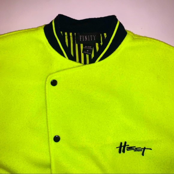 v i n t a g e :: Electric Fleece Bomber Jacket Rare 80s Neon Yellow - Picture 2 of 13